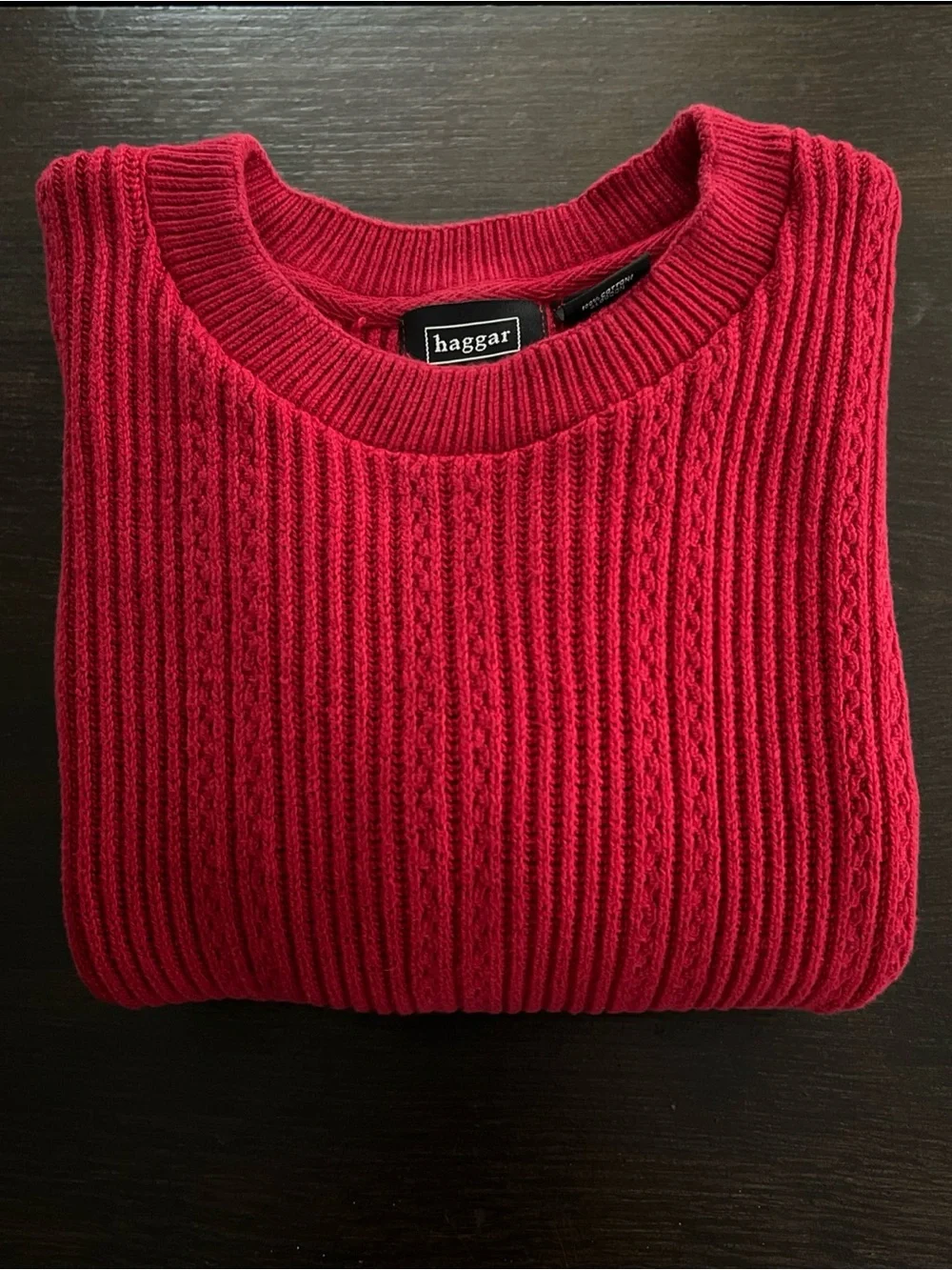 Haggar Men’s Large Pullover Ribbed Knit Sweater Red Crimson 100% Cotton